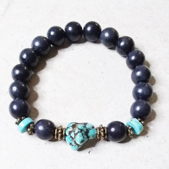 Turquoise Magnesite & Chunky Beads! Rustic SouthWestern Vibes Beaded Bracelet #2 - Picture 1 of 7